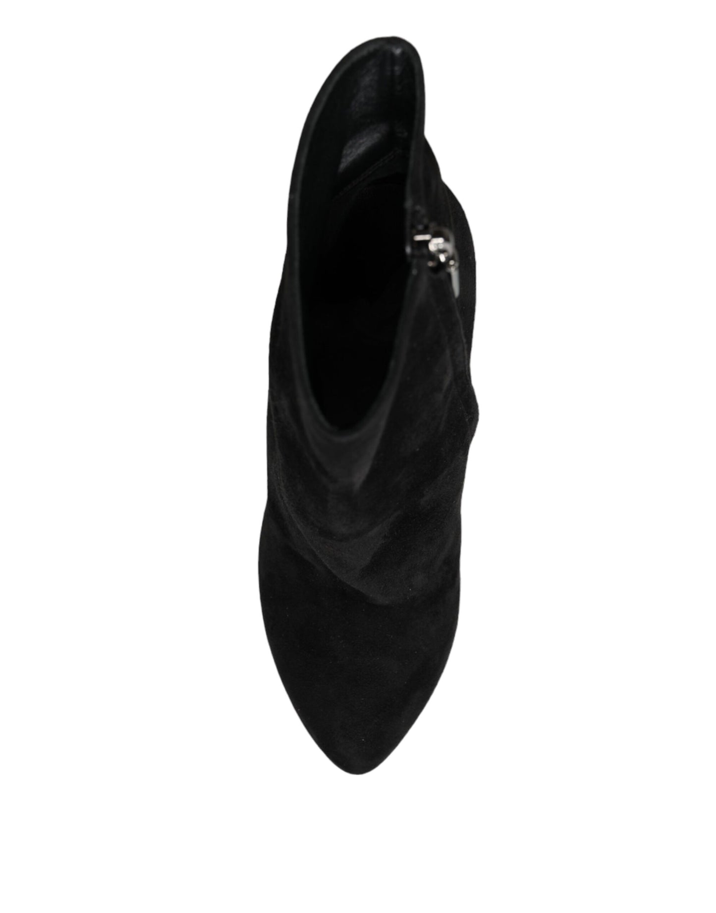 - Black Suede Leather Mid Calf Boots Shoes