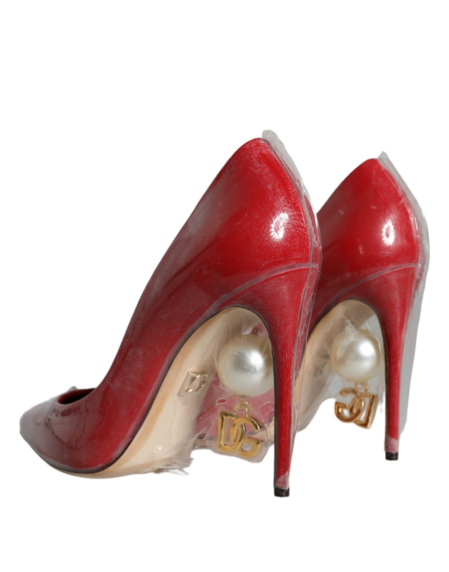 - Red Patent Leather Faux Pearl Heels Pumps Shoes