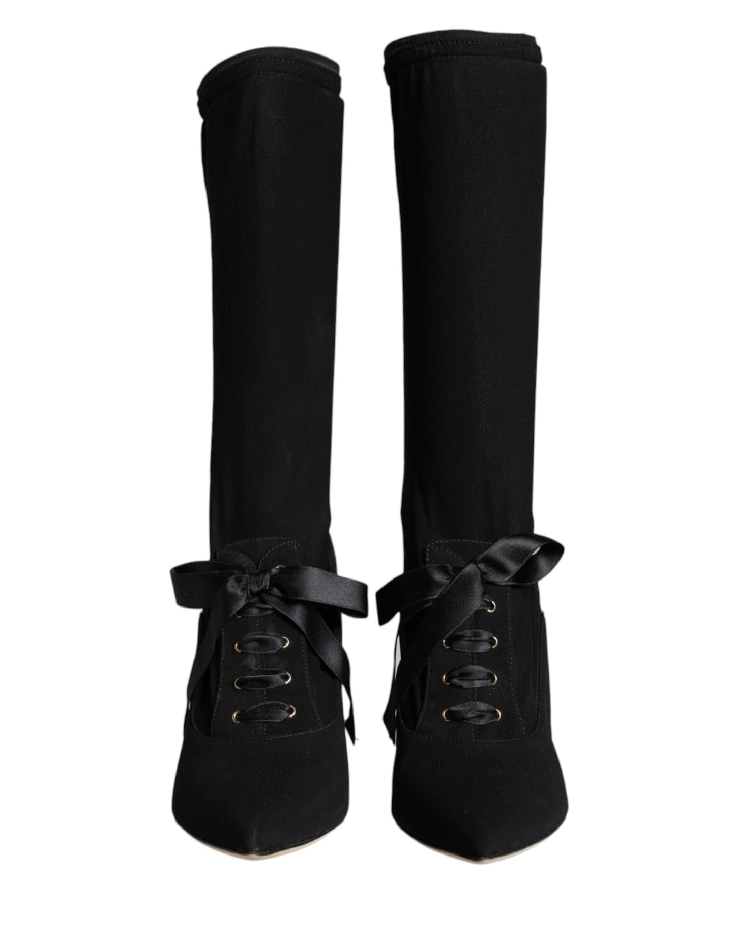 - Black Stiletto Heels Mid Calf Boots Shoes