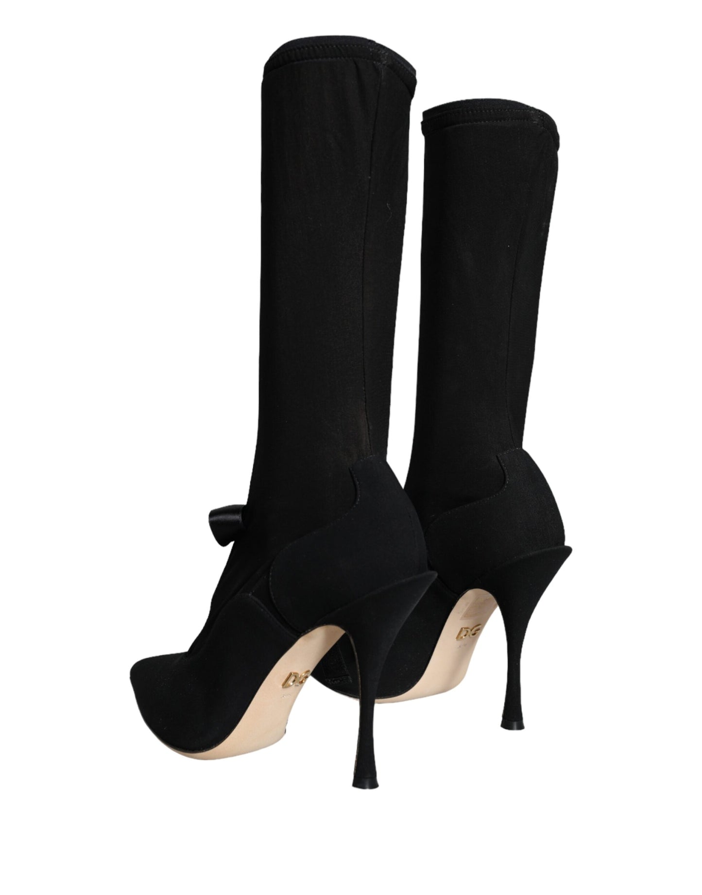 - Black Stiletto Heels Mid Calf Boots Shoes