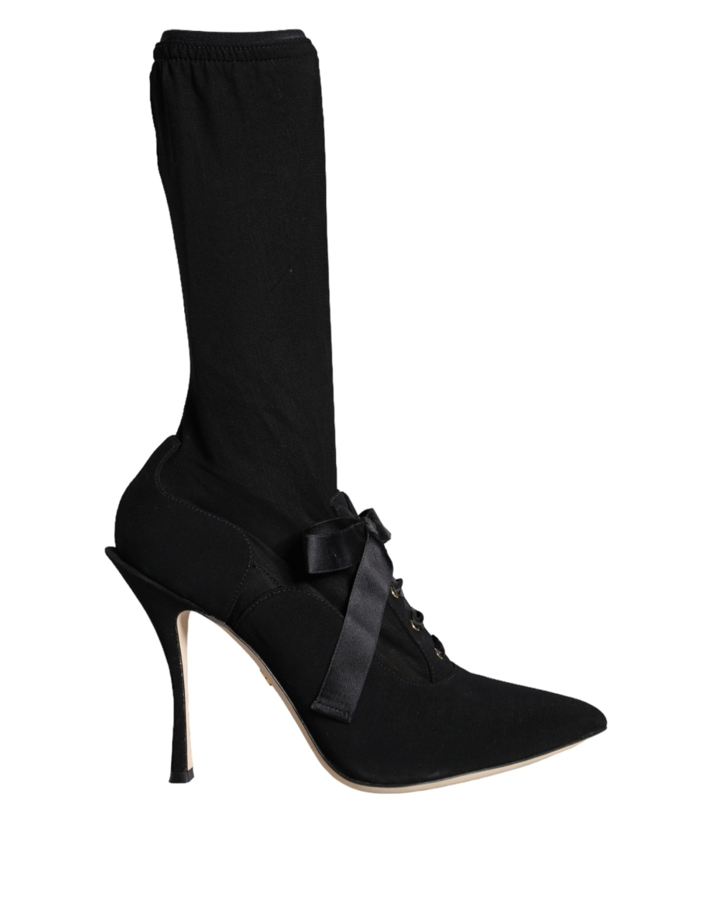 - Black Stiletto Heels Mid Calf Boots Shoes