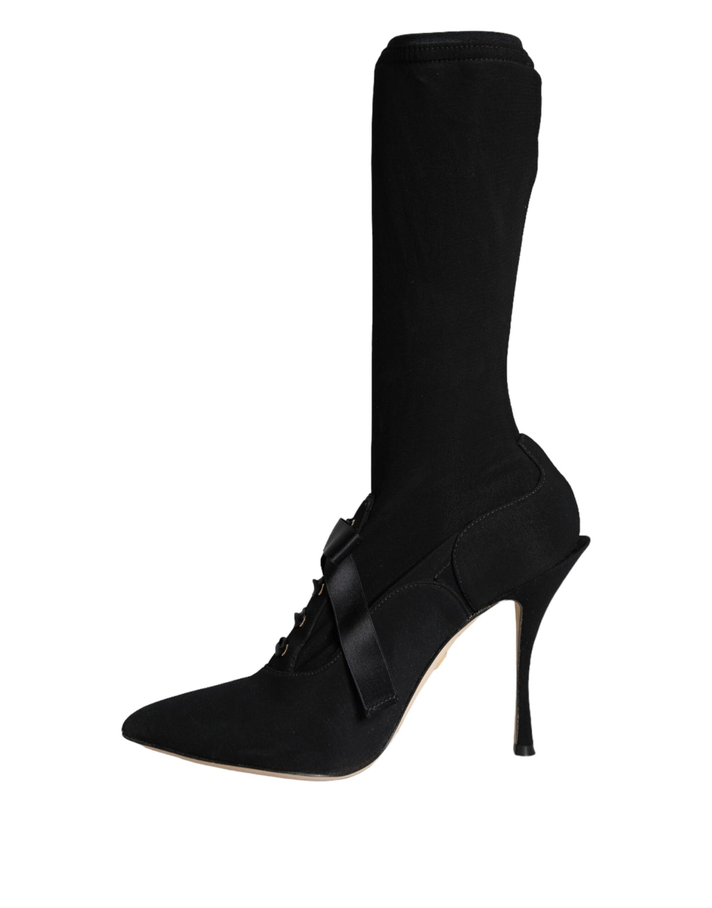 - Black Stiletto Heels Mid Calf Boots Shoes