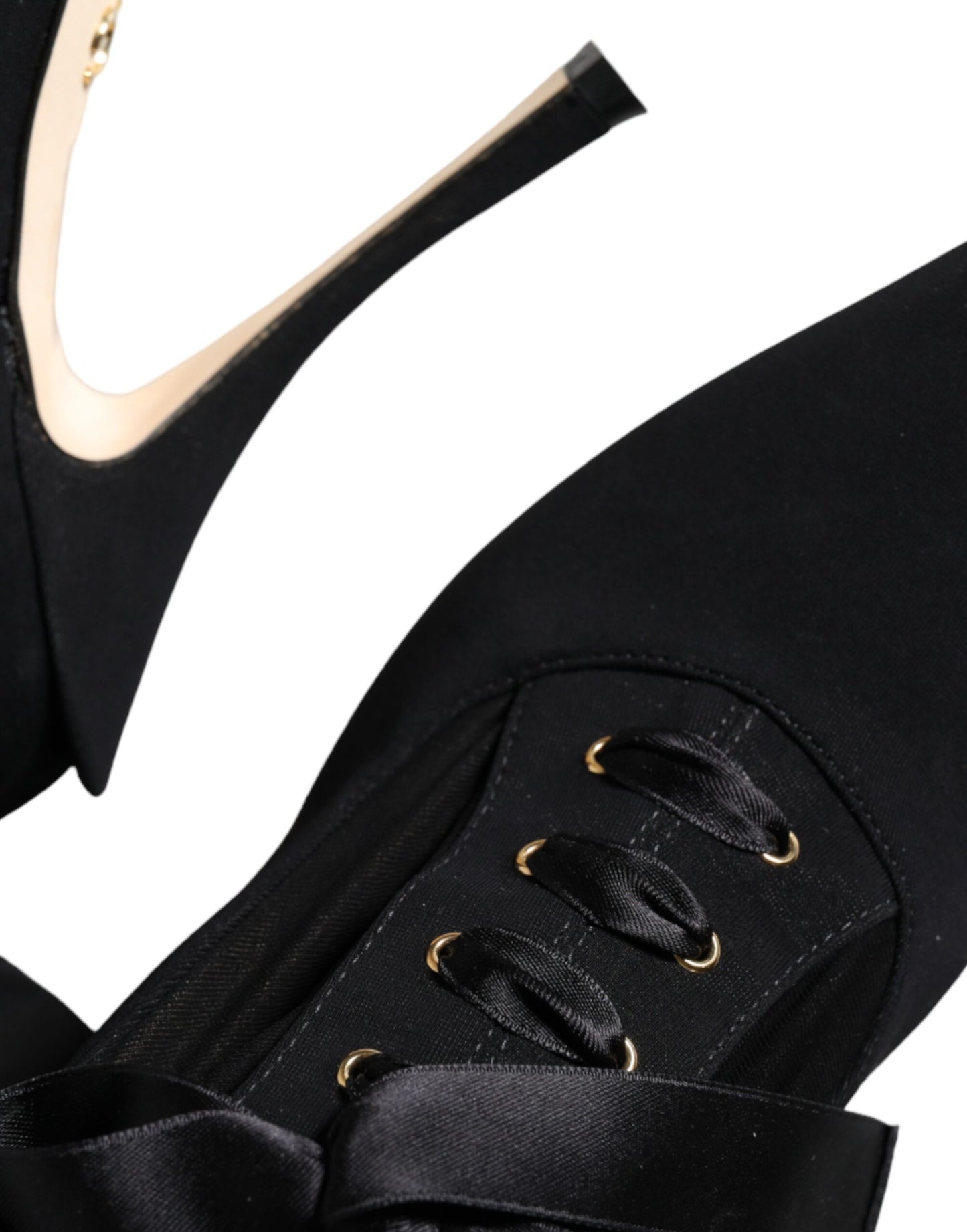 - Black Stiletto Heels Mid Calf Boots Shoes