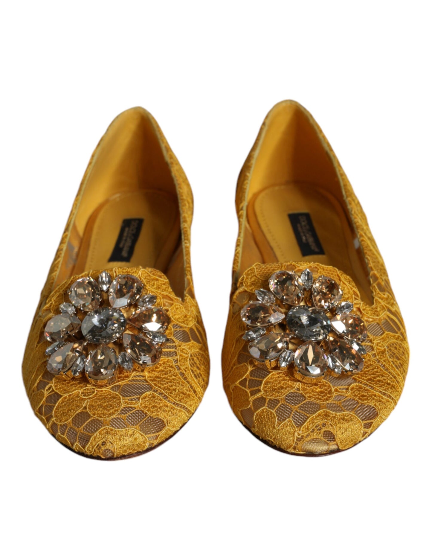 Mustard Lace Crystal Ballet Flats Loafer Shoes - The Luxe Alliance