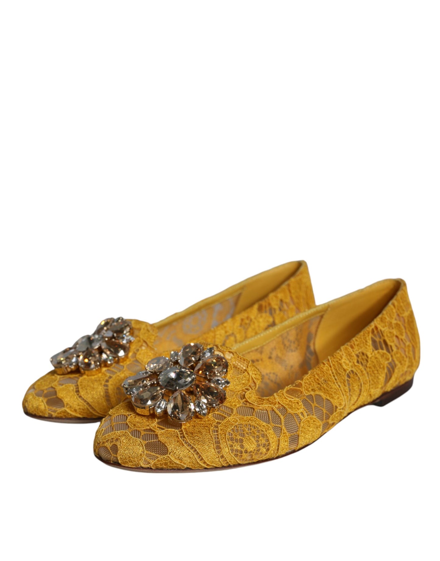Mustard Lace Crystal Ballet Flats Loafer Shoes - The Luxe Alliance