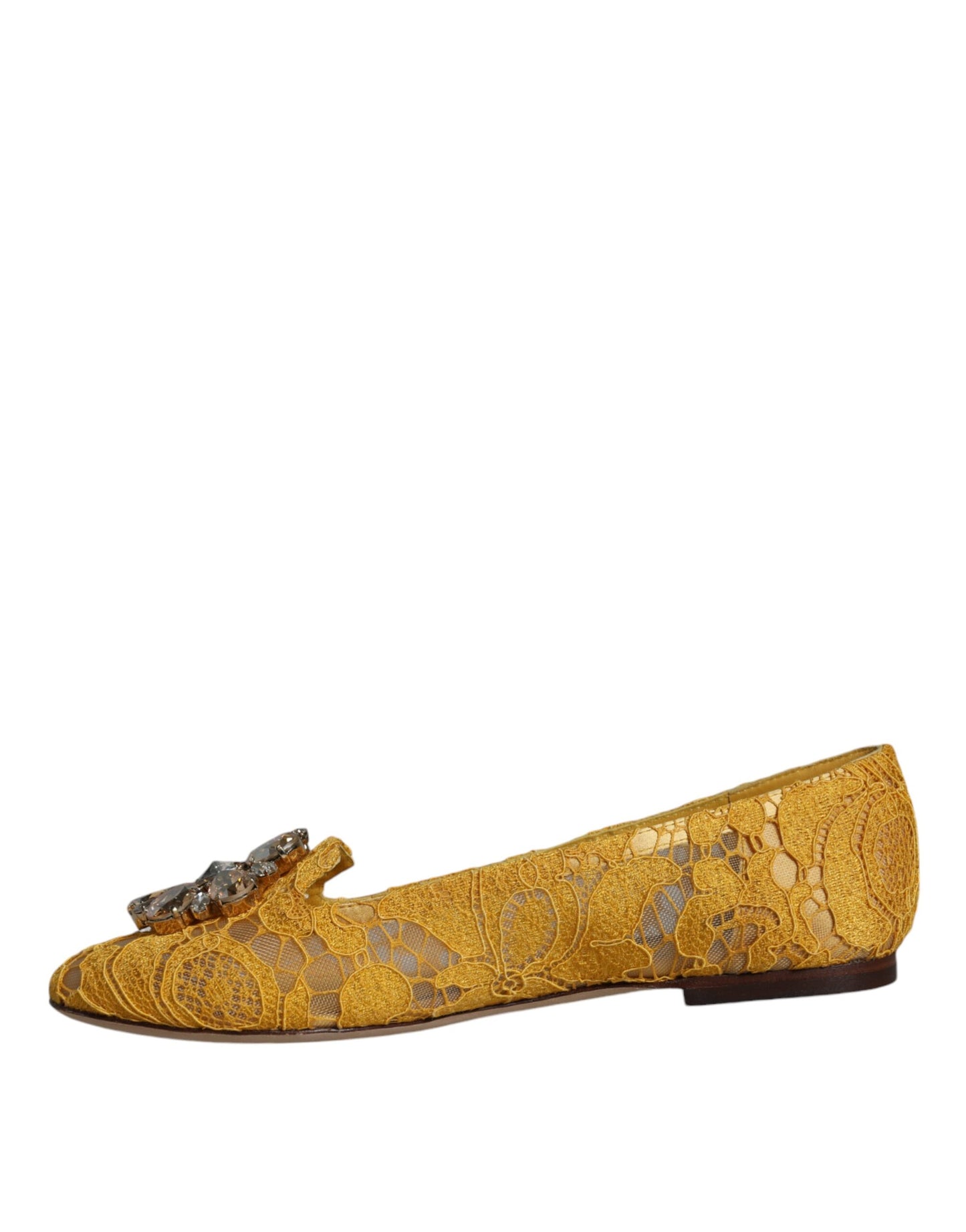 Mustard Lace Crystal Ballet Flats Loafer Shoes - The Luxe Alliance