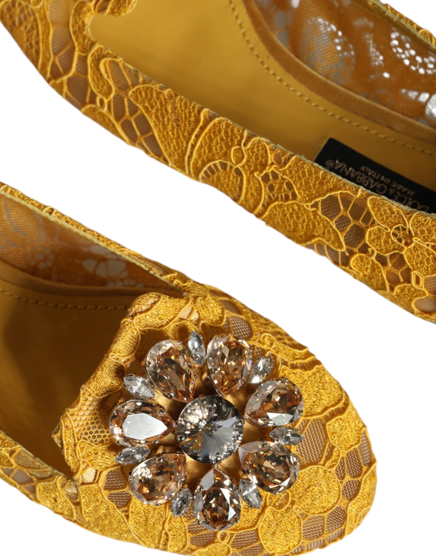 Mustard Lace Crystal Ballet Flats Loafer Shoes - The Luxe Alliance