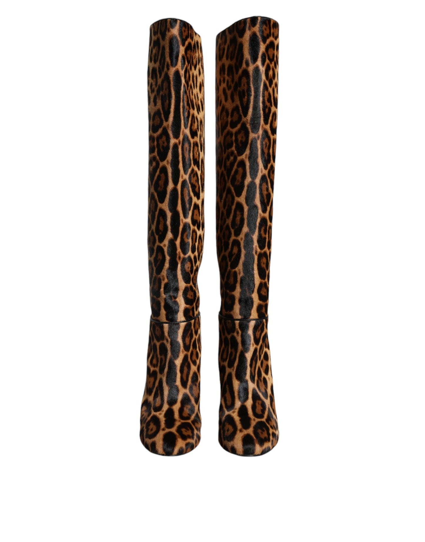 - Beige Black Leopard Knee High Boots Shoes