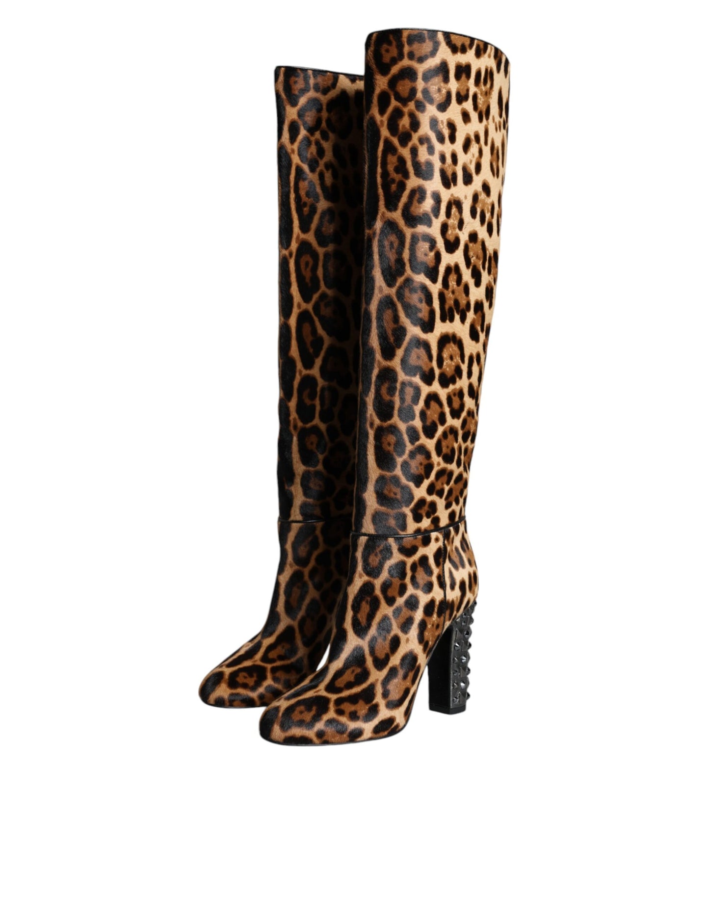 - Beige Black Leopard Knee High Boots Shoes