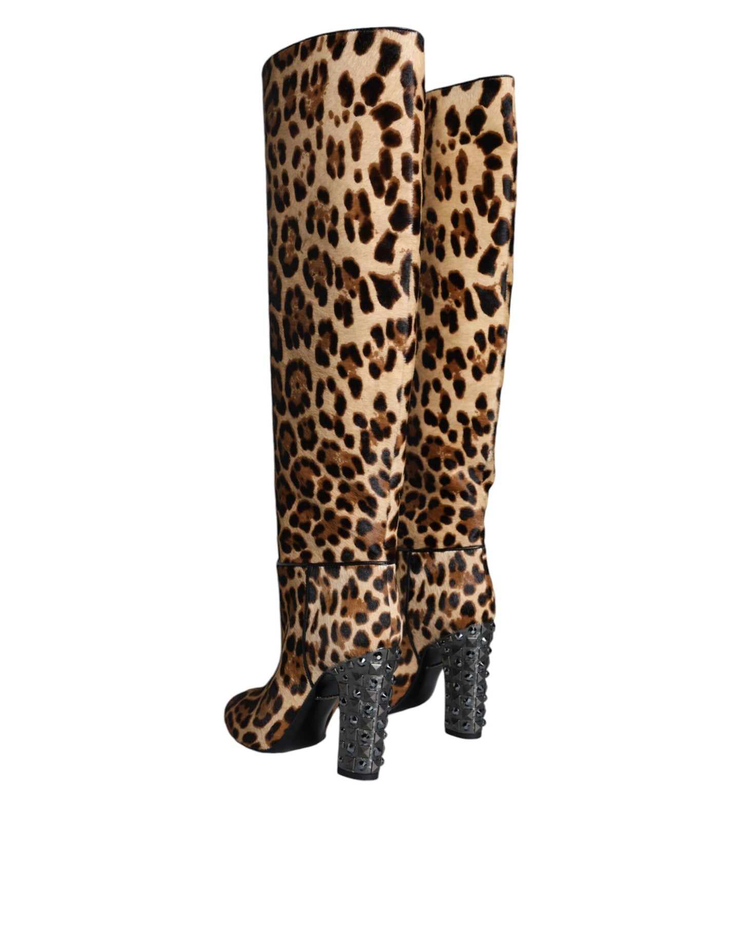 - Beige Black Leopard Knee High Boots Shoes