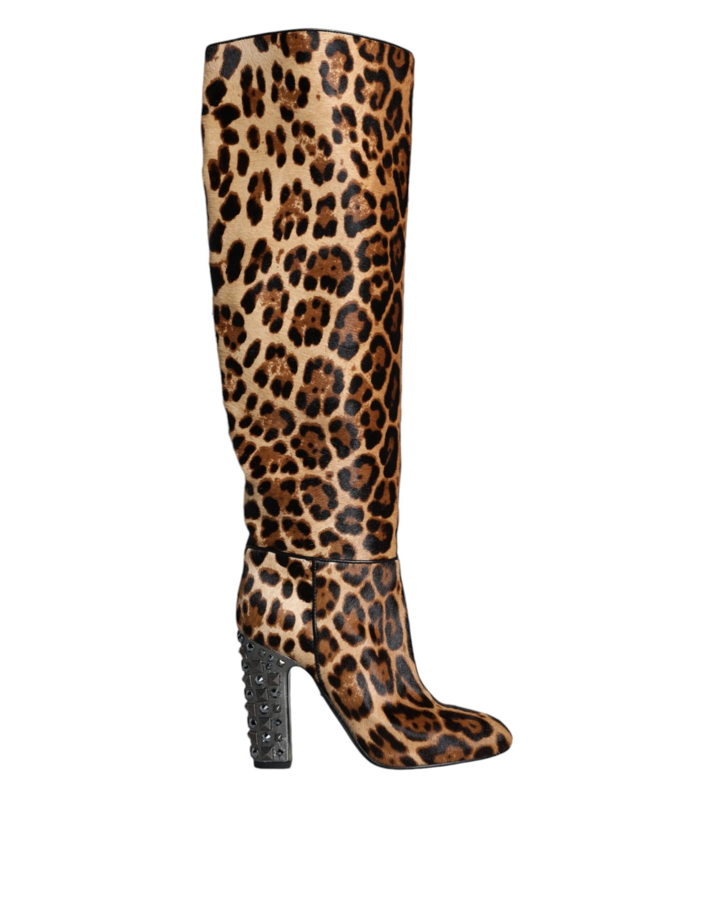 - Beige Black Leopard Knee High Boots Shoes