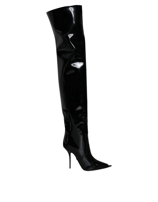 Dolce & Gabbana Black Patent Leather Knee High Boots
