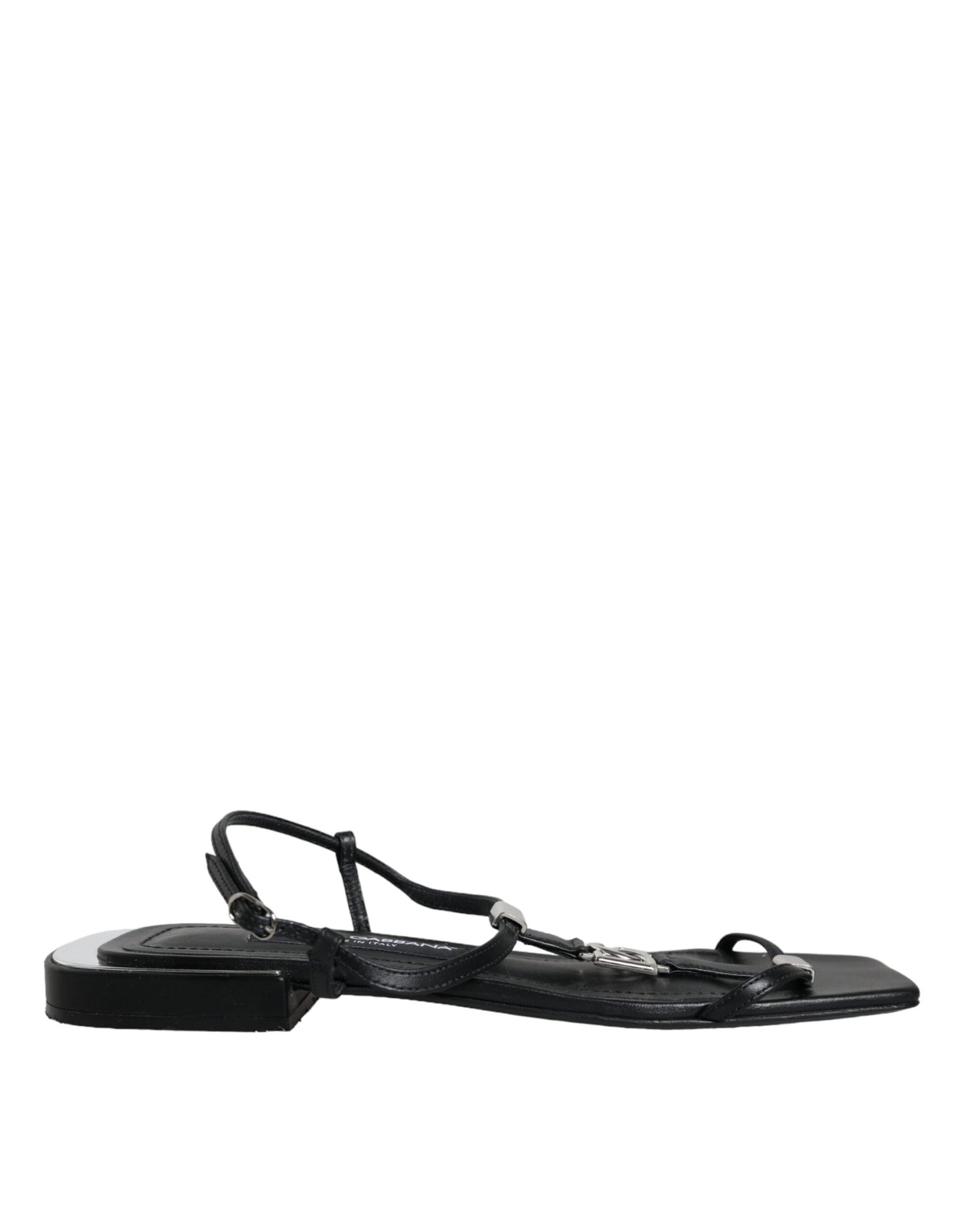 - Black Leather Logo Ankle Strap Keira Sandals Shoes