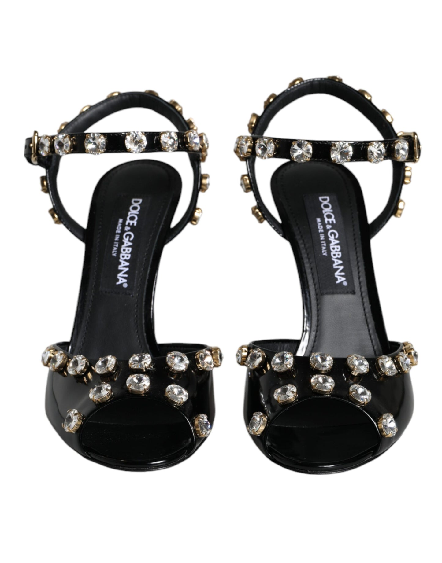 - Black Leather Crystal Ankle Strap Sandals Shoes