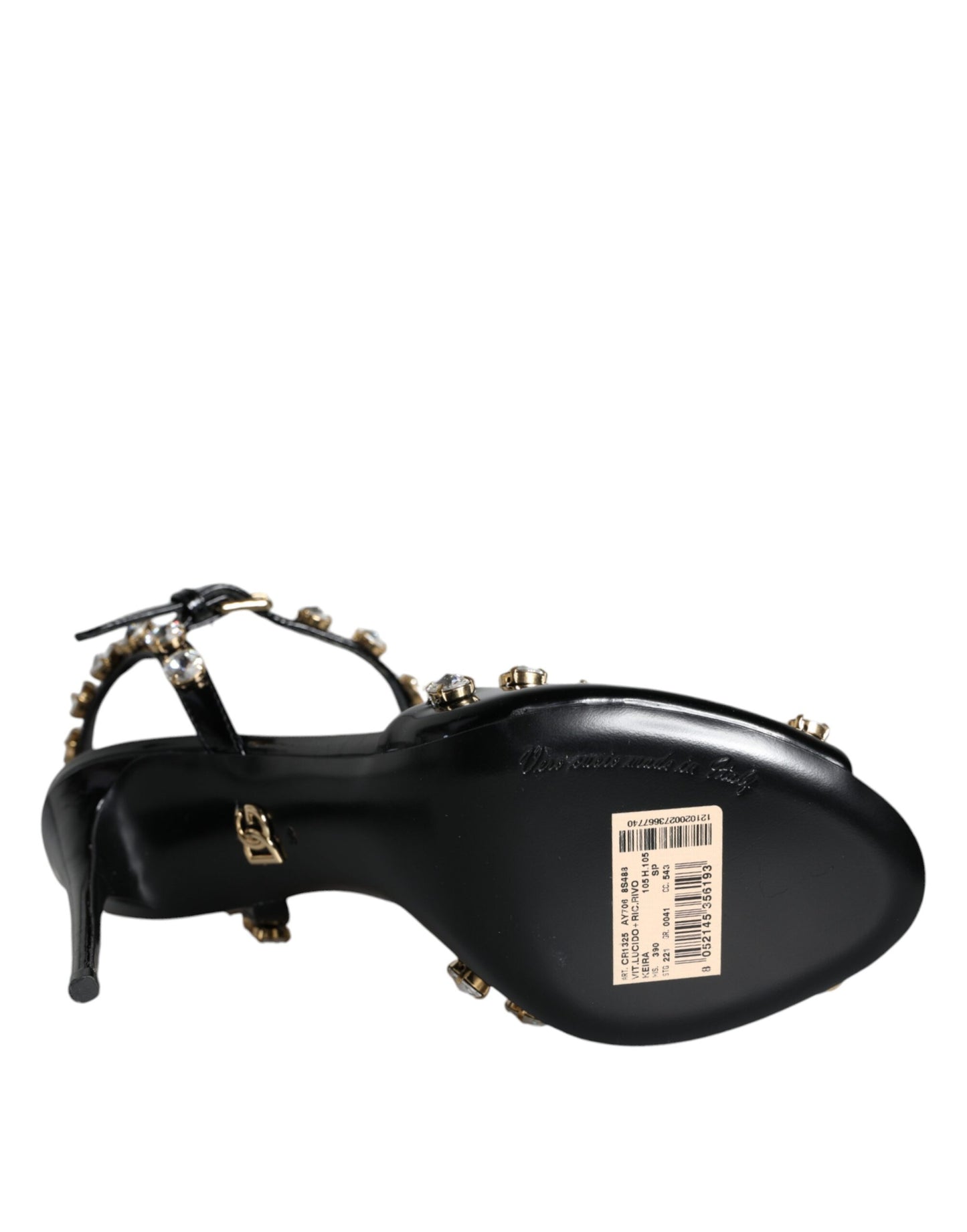 - Black Leather Crystal Ankle Strap Sandals Shoes