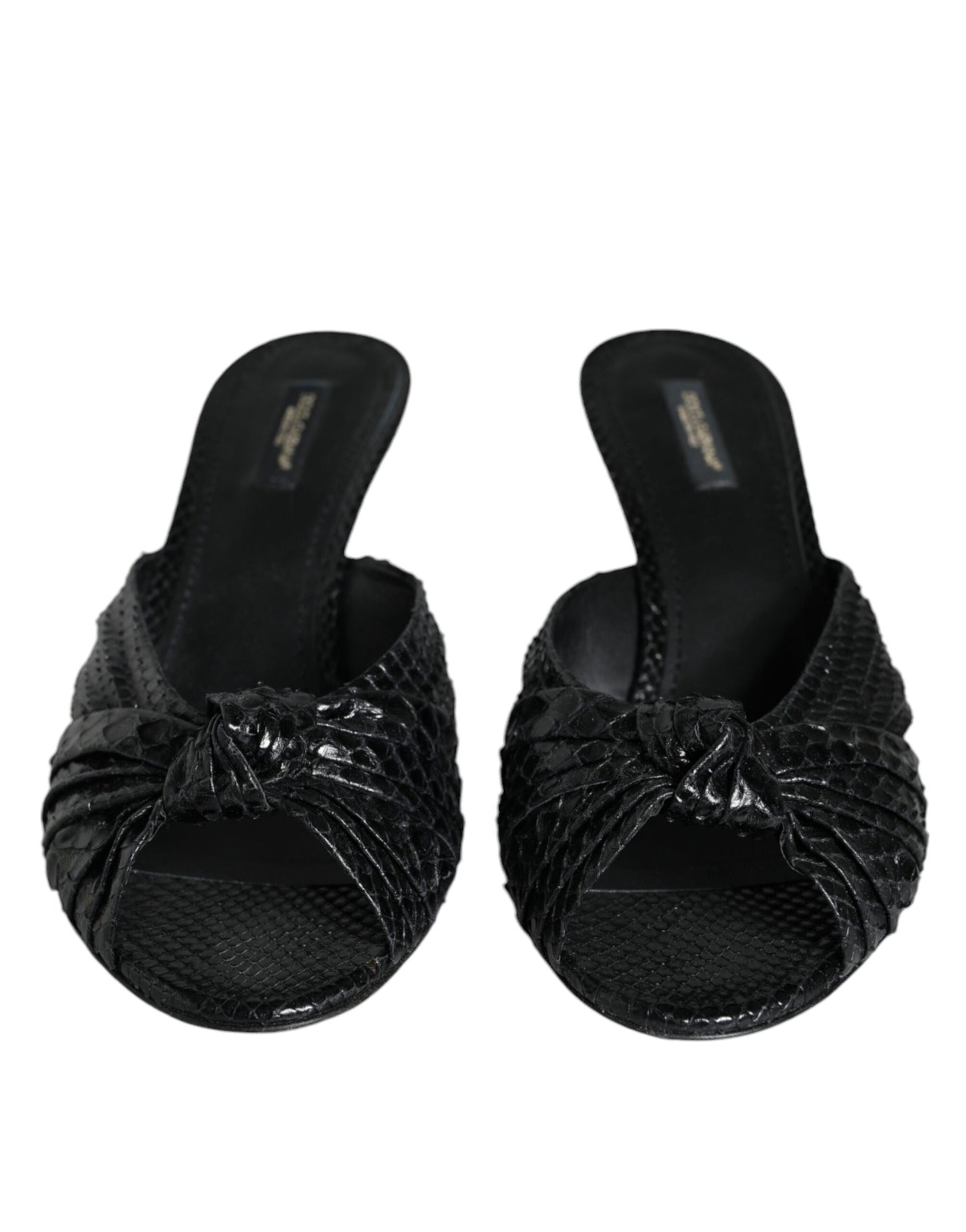 Dolce & Gabbana Black Leather Heels Slides Sandals