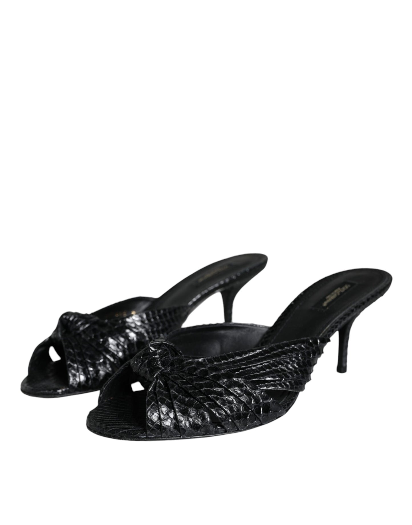 Dolce & Gabbana Black Leather Heels Slides Sandals