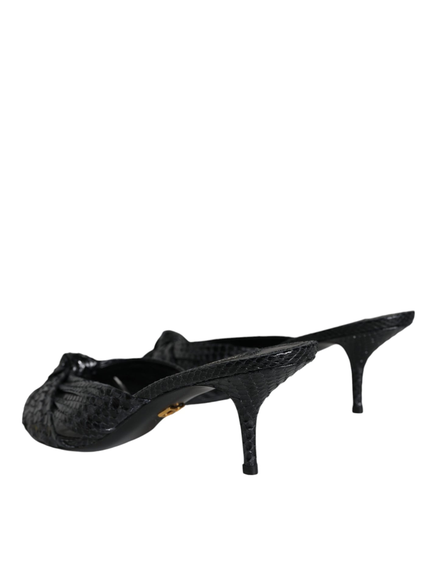 Dolce & Gabbana Black Leather Heels Slides Sandals