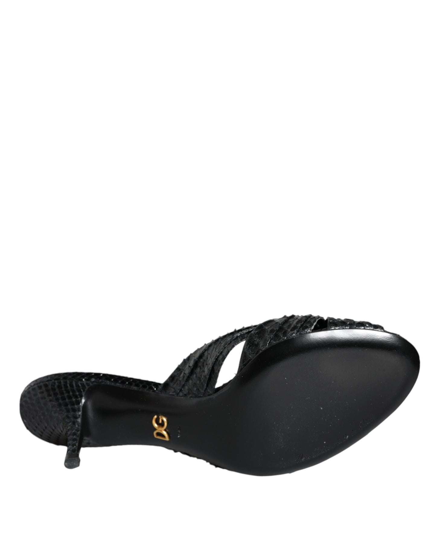 Dolce & Gabbana Black Leather Heels Slides Sandals