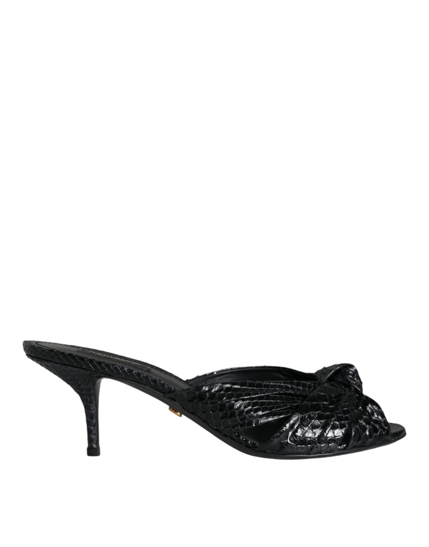 Dolce & Gabbana Black Leather Heels Slides Sandals