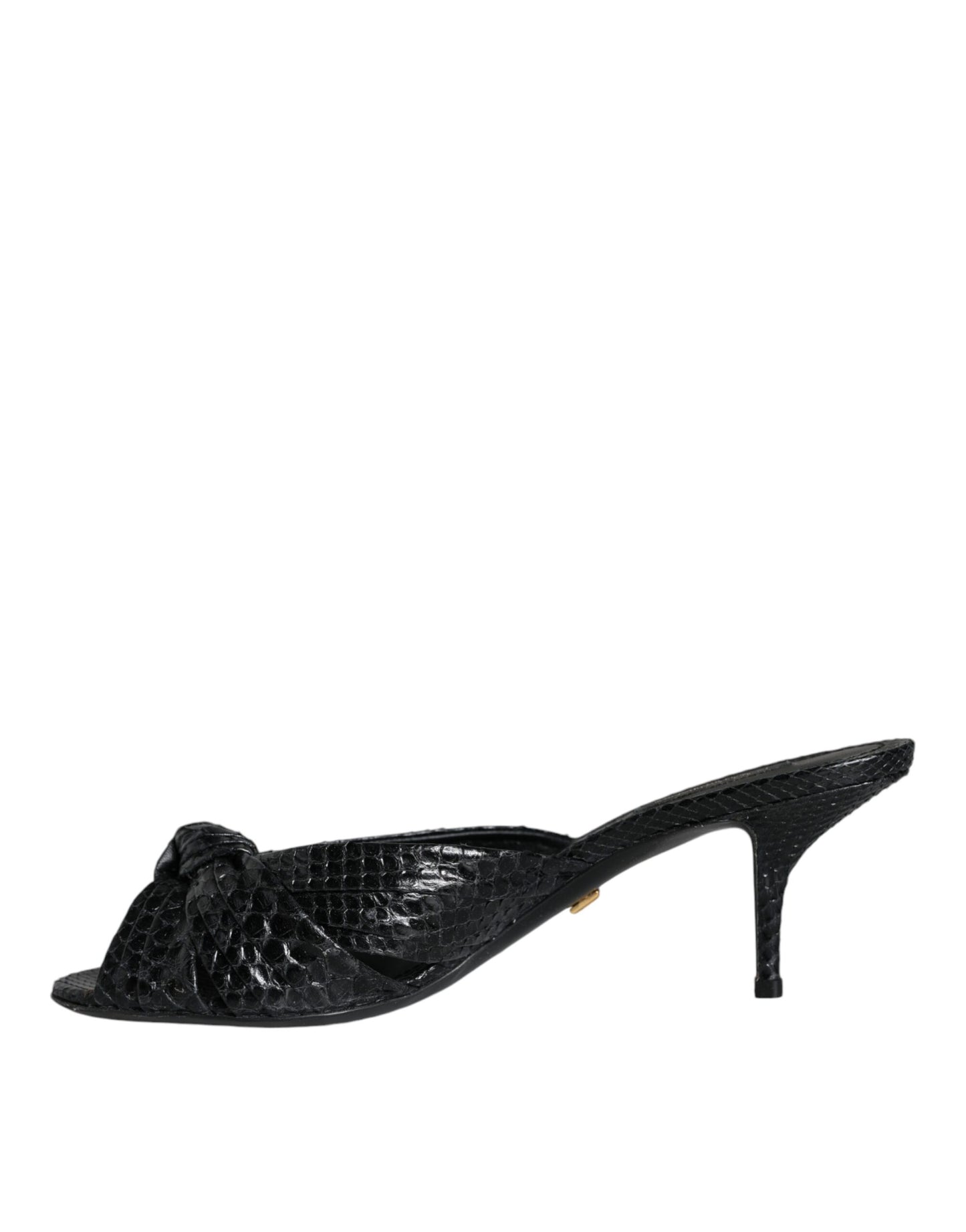 Dolce & Gabbana Black Leather Heels Slides Sandals