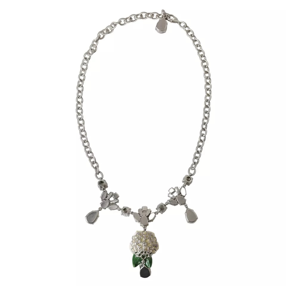 - Silver Brass Clear Crystal Roses Pendants Necklace