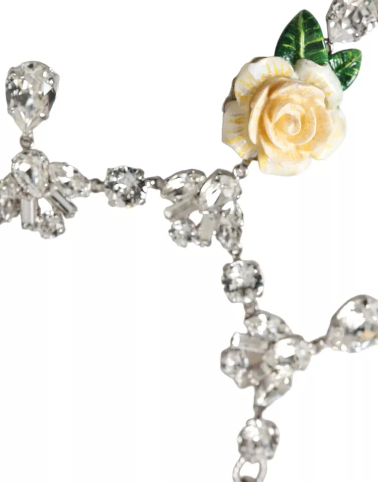 - Silver Brass Clear Crystal Roses Pendants Necklace