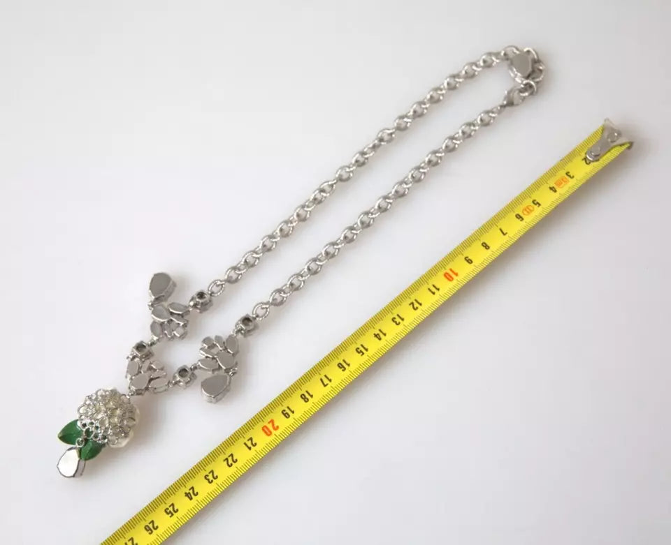 - Silver Brass Clear Crystal Roses Pendants Necklace