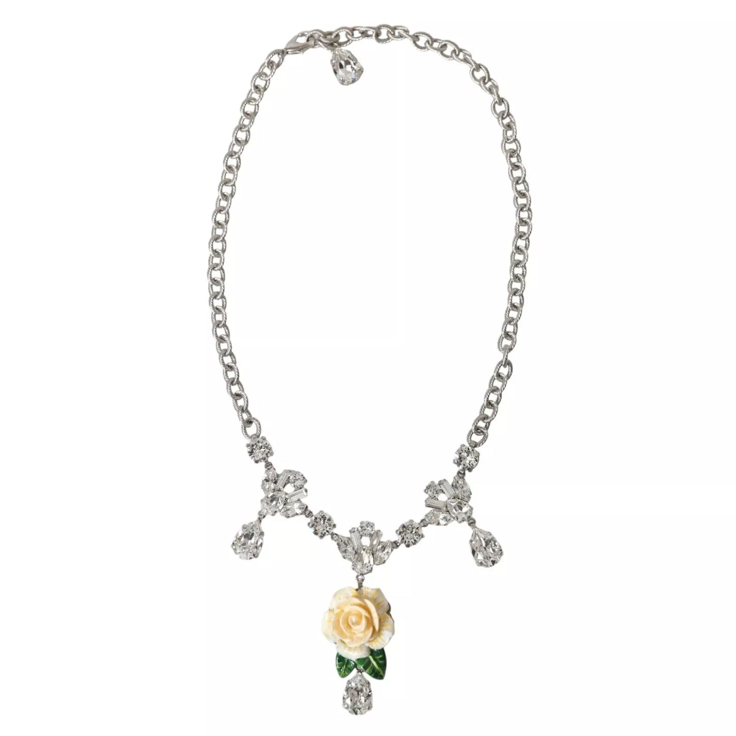 - Silver Brass Clear Crystal Roses Pendants Necklace
