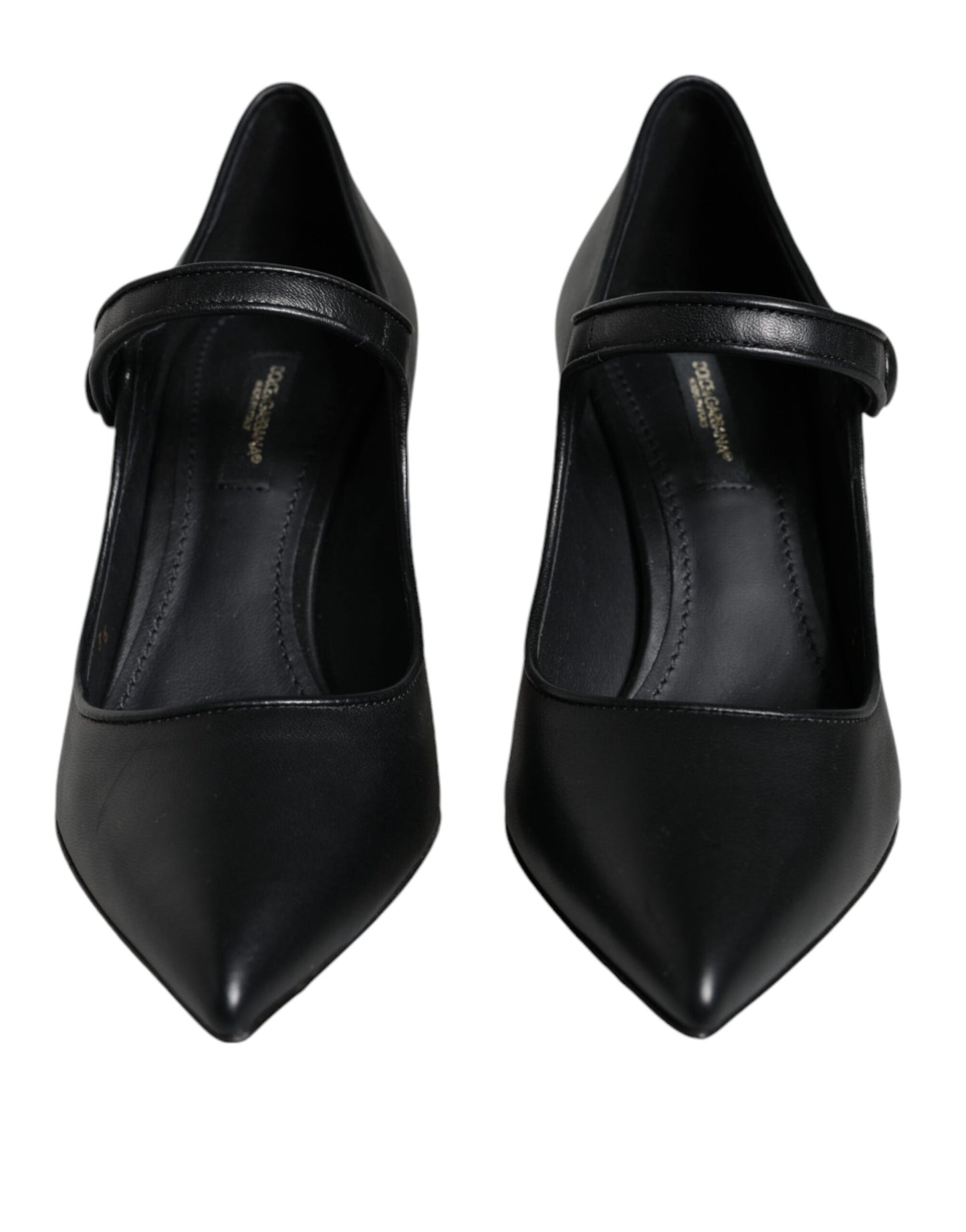 - Black Leather Logo Heels Mary Janes Pumps Shoes