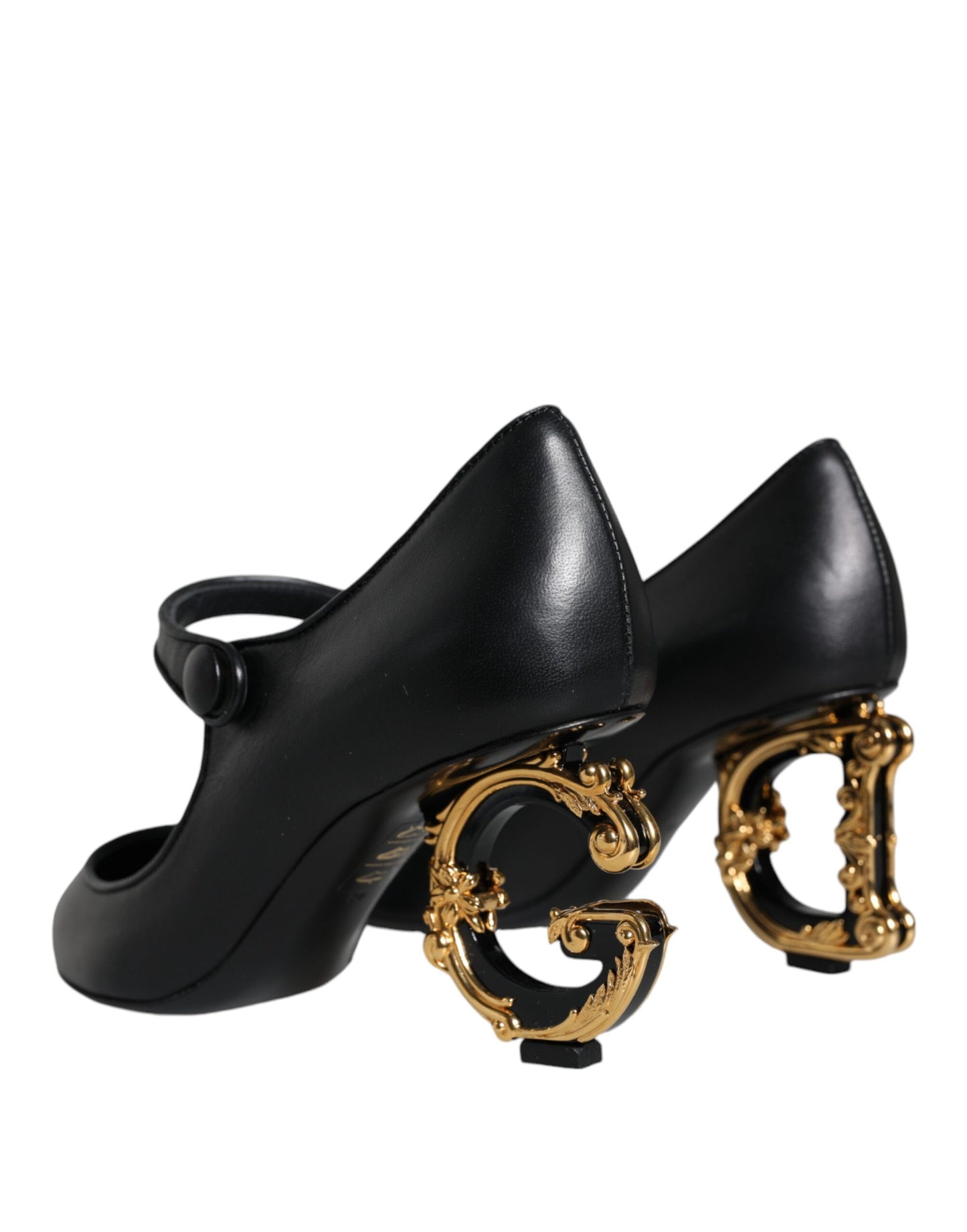 - Black Leather Logo Heels Mary Janes Pumps Shoes
