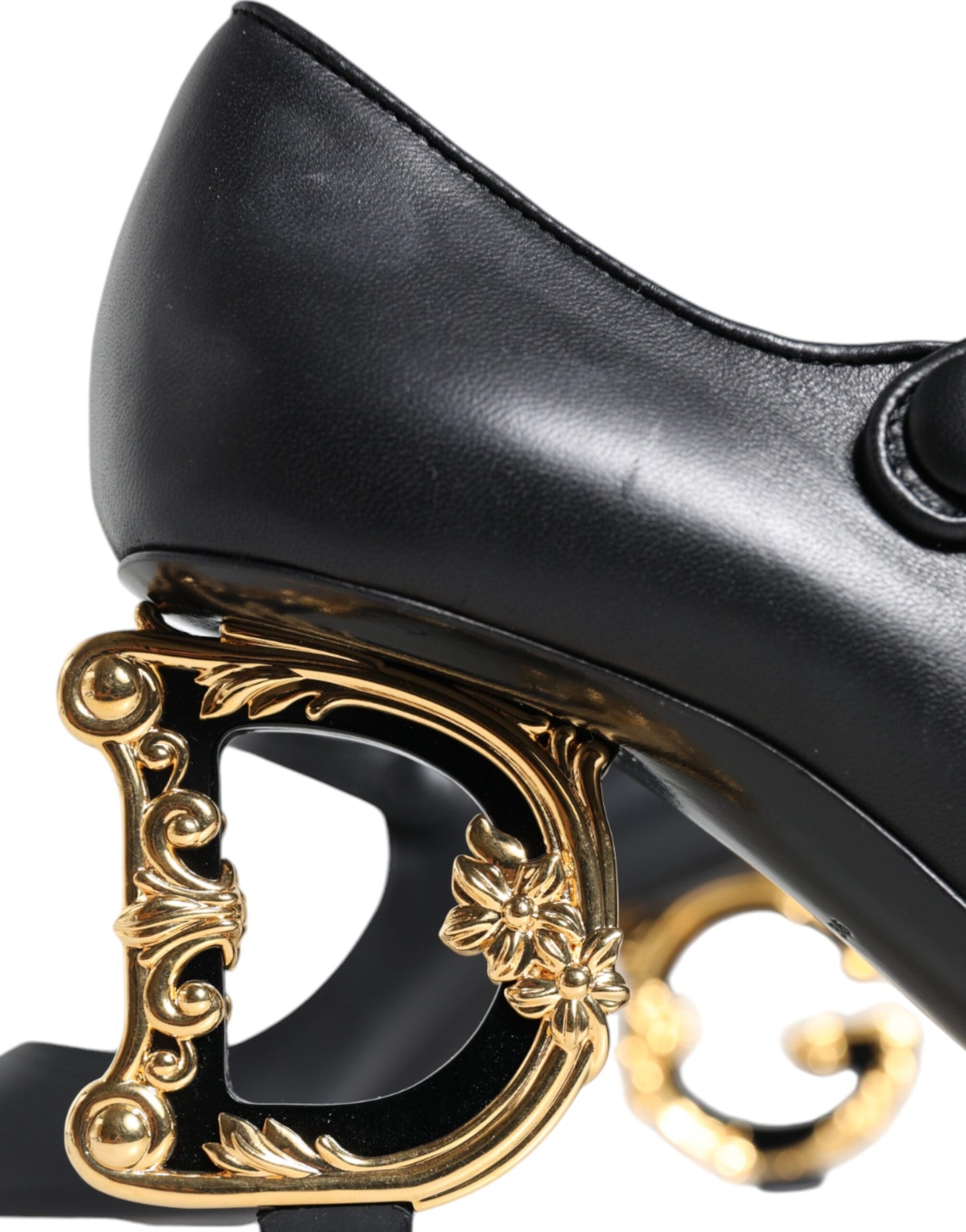 - Black Leather Logo Heels Mary Janes Pumps Shoes