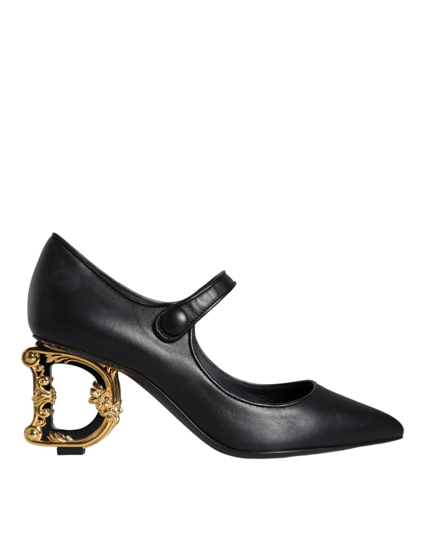 - Black Leather Logo Heels Mary Janes Pumps Shoes