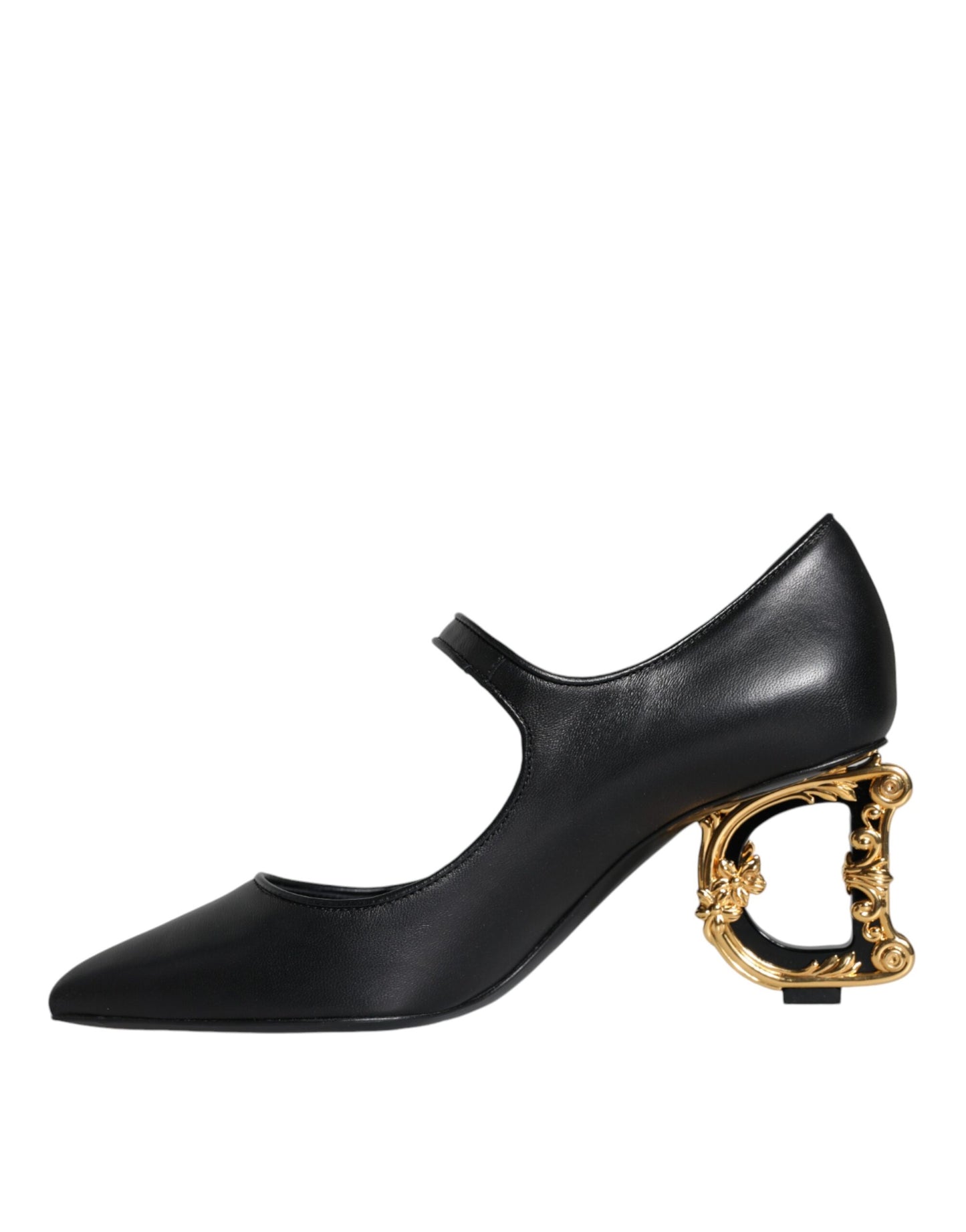 - Black Leather Logo Heels Mary Janes Pumps Shoes