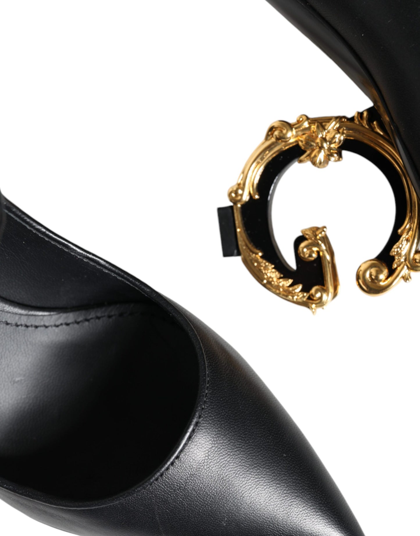 - Black Leather Logo Heels Mary Janes Pumps Shoes