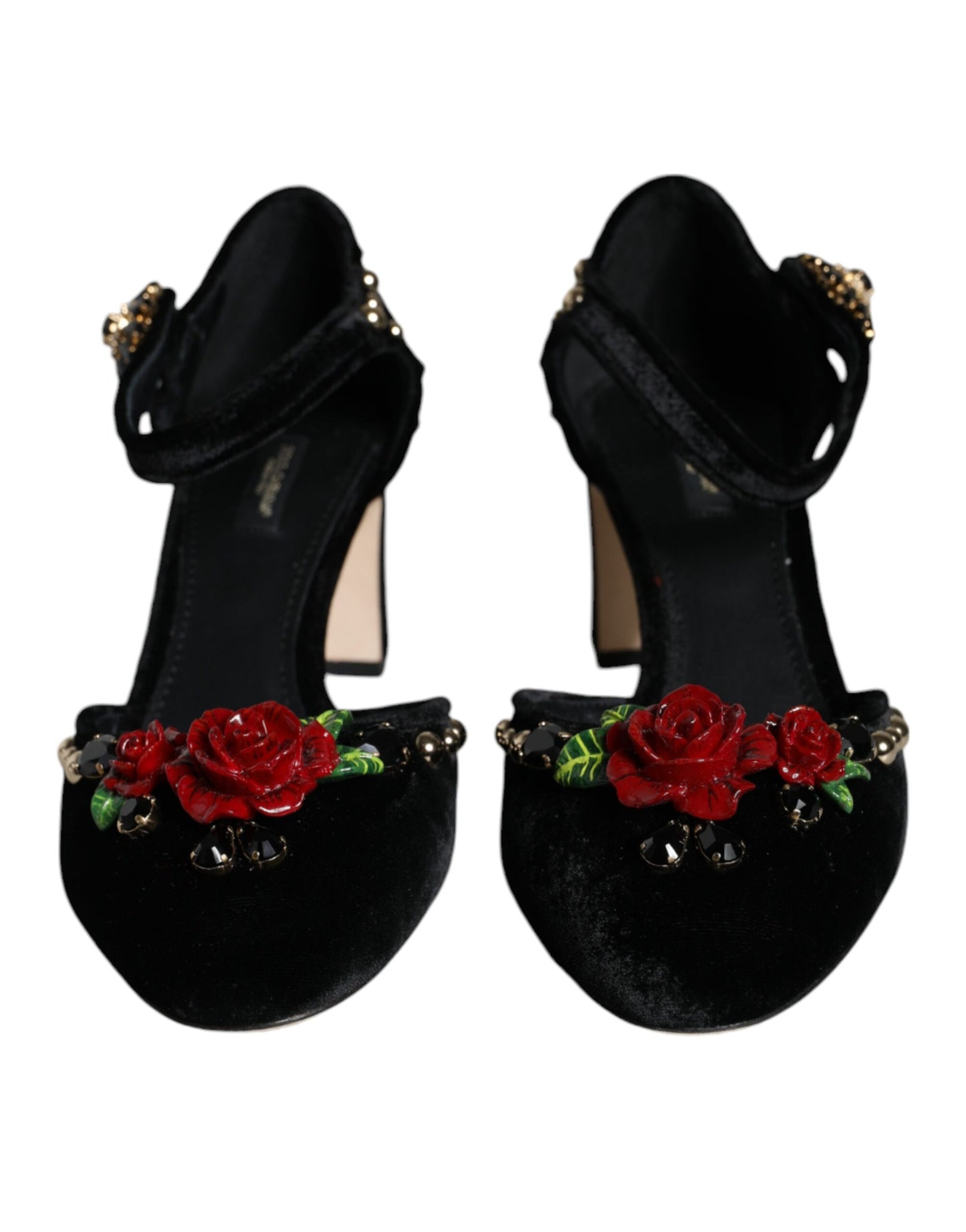 - Black Velvet Roses Ankle Strap Pumps Shoes