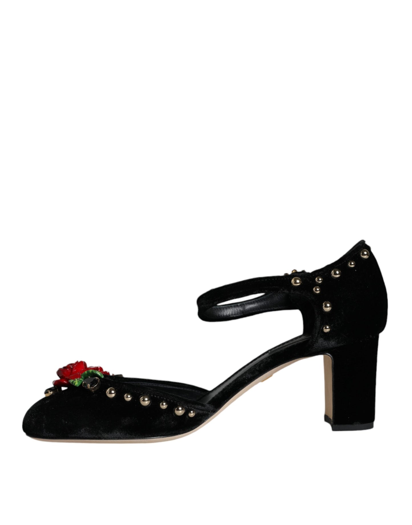 - Black Velvet Roses Ankle Strap Pumps Shoes