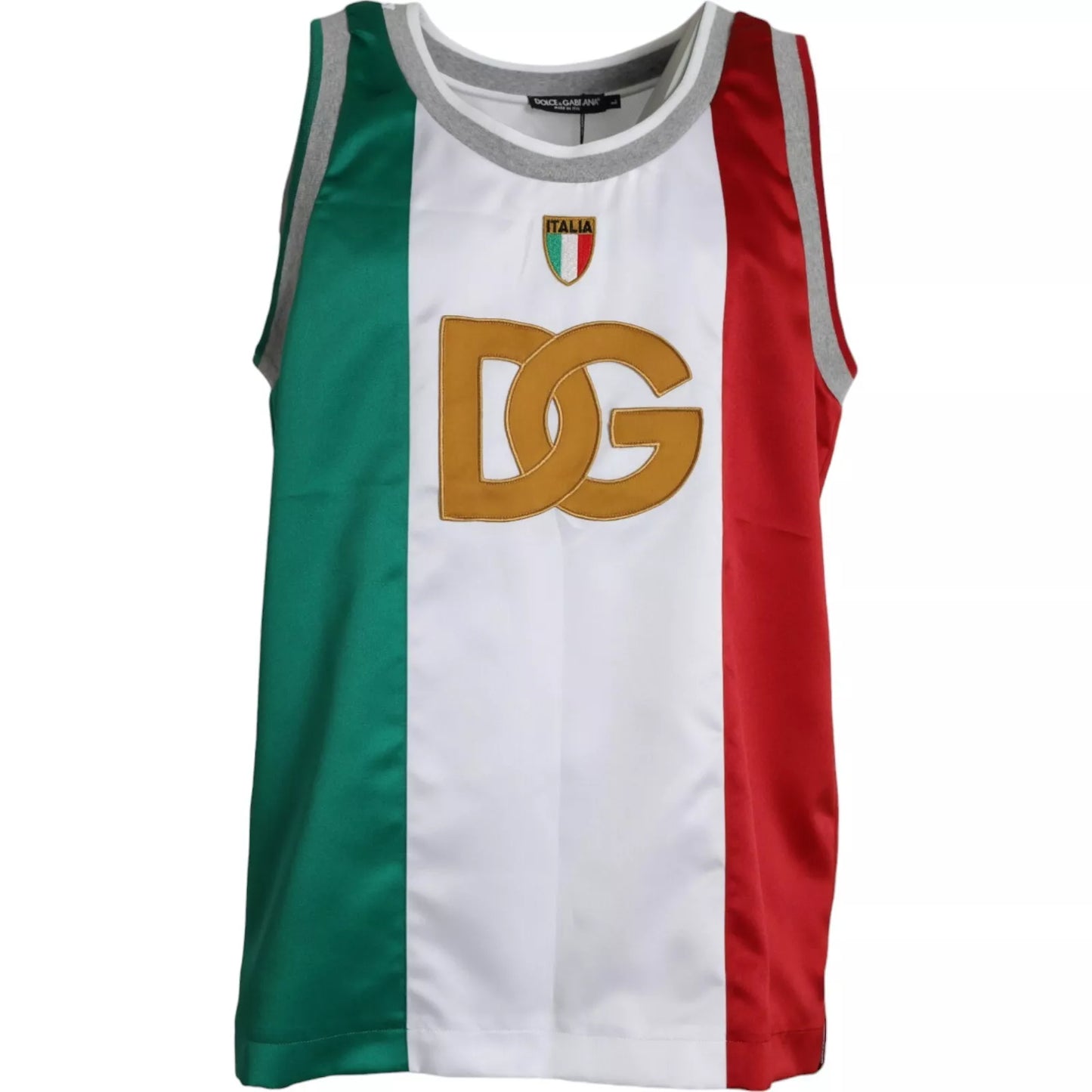 - White Green Sleeveless Top Italian Flag Basket T-shirt