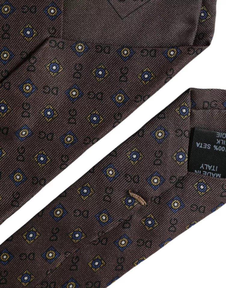 - Brown Silk Branded Logo Adjustable Men Tie