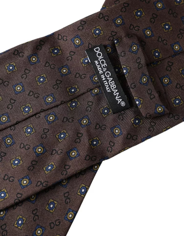 - Brown Silk Branded Logo Adjustable Men Tie