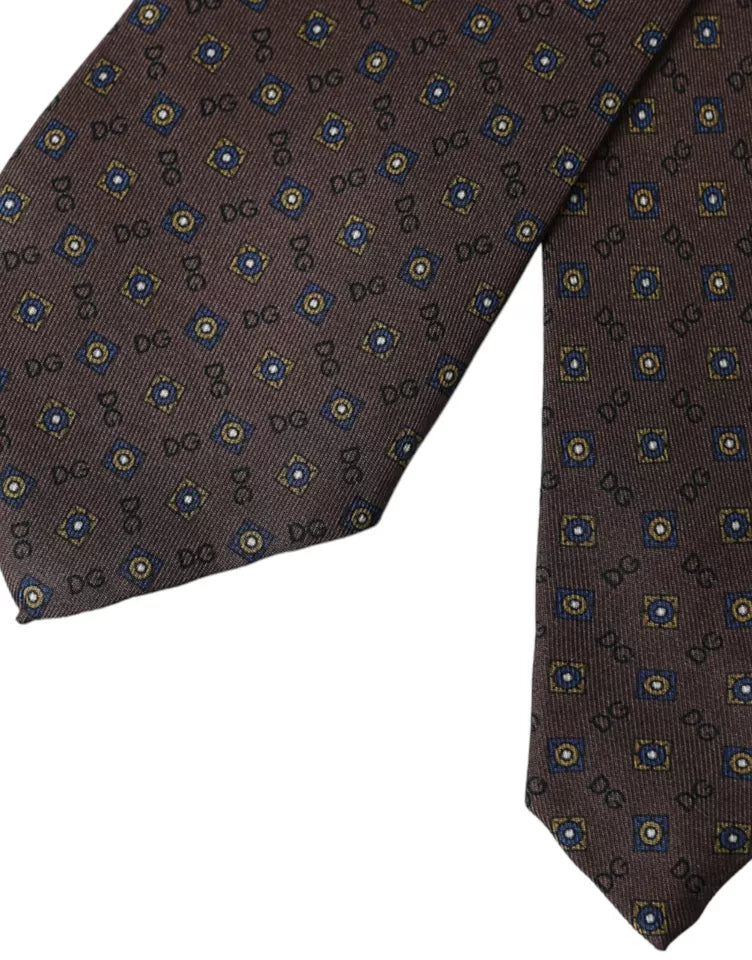 - Brown Silk Branded Logo Adjustable Men Tie