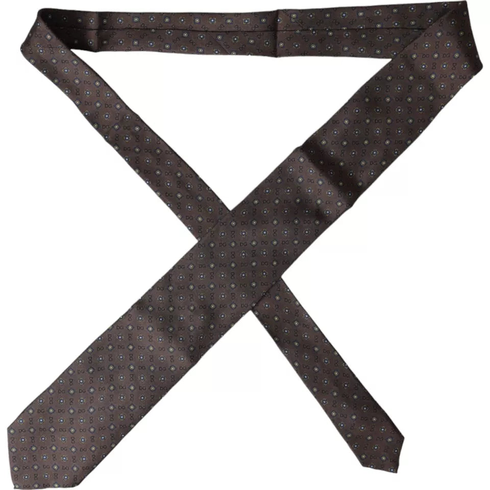 - Brown Silk Branded Logo Adjustable Men Tie