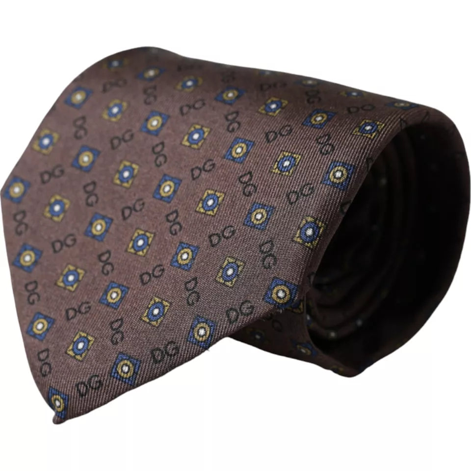 - Brown Silk Branded Logo Adjustable Men Tie