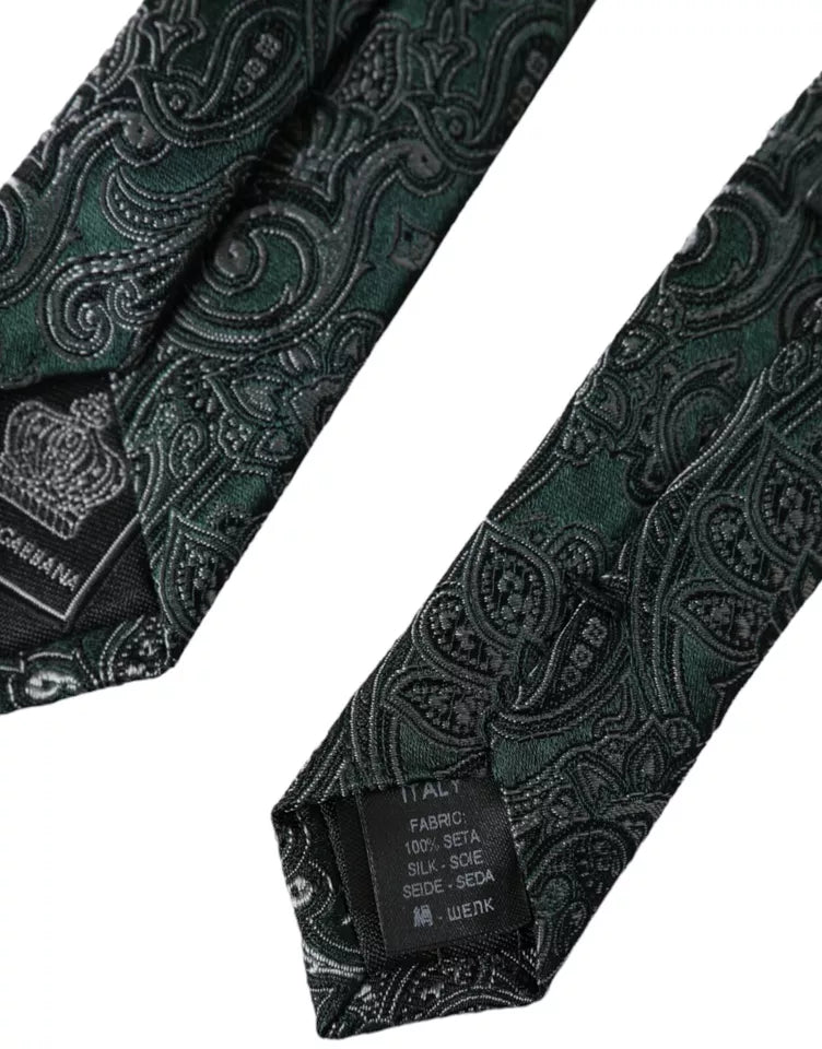 - Green Floral Pattern 100% Silk Adjustable Men Tie