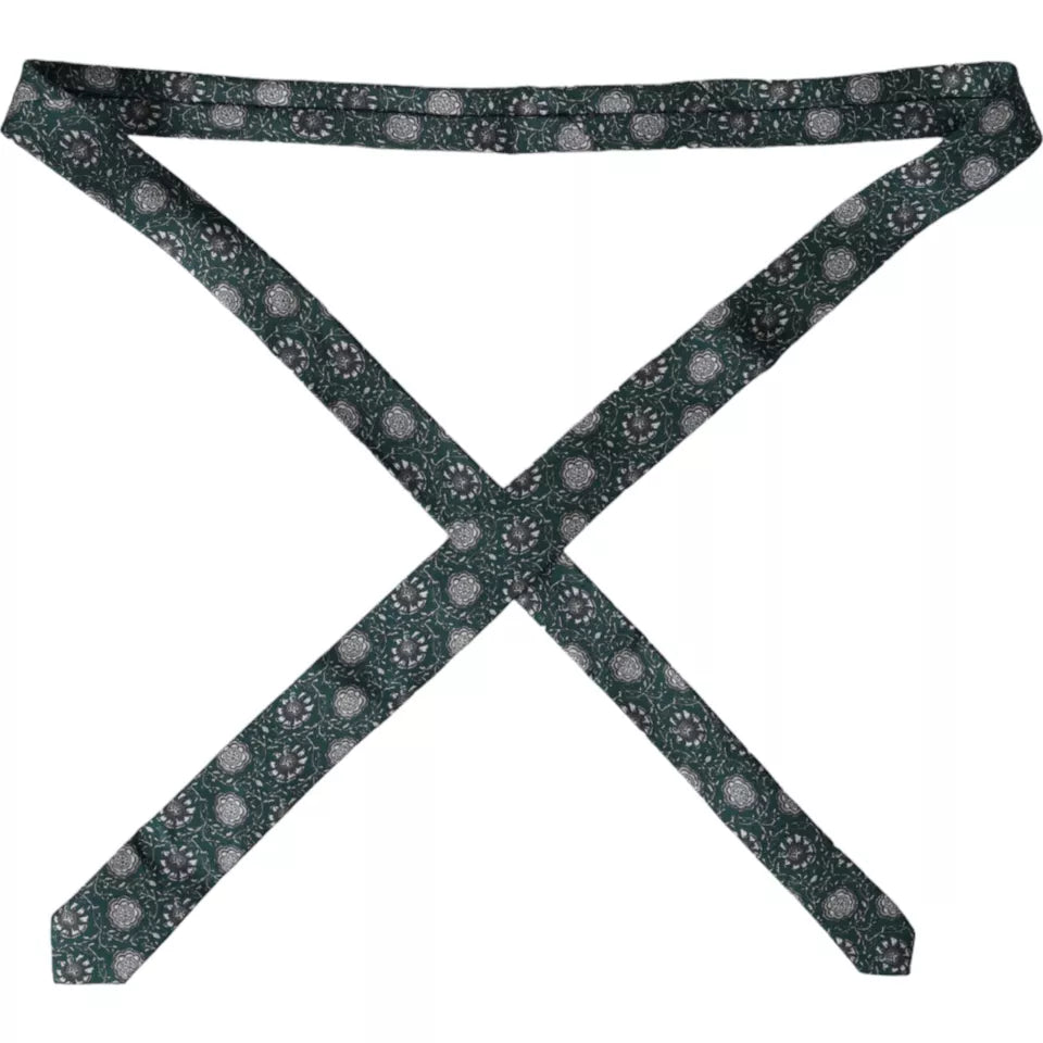 - Green Floral Print Silk Adjustable Men Tie