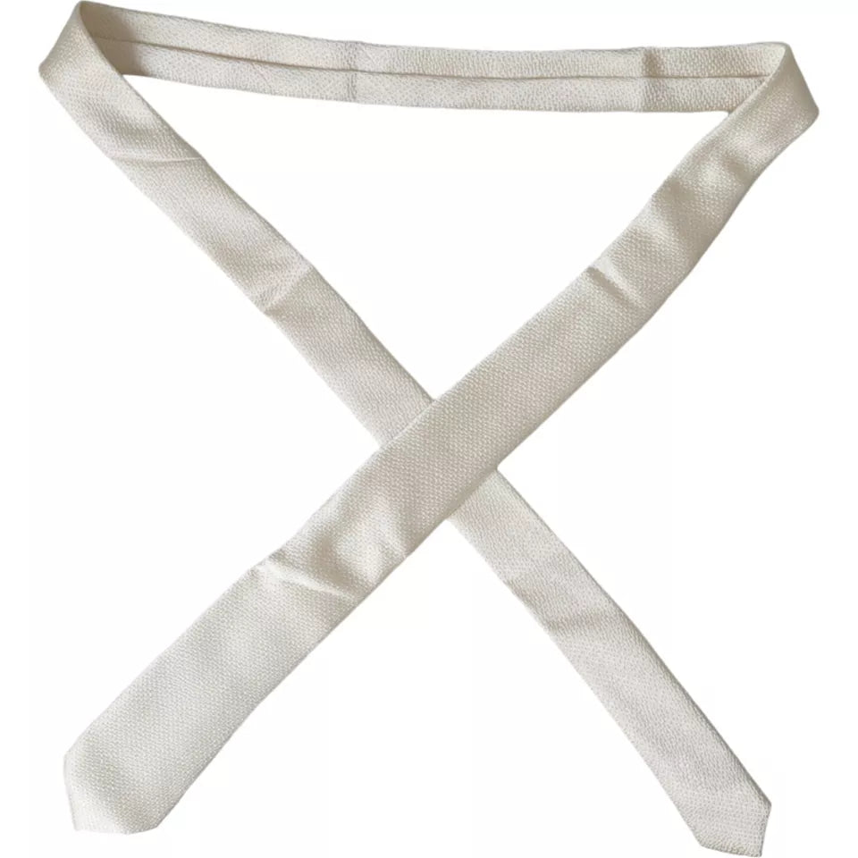 Dolce & Gabbana Off White 100% Silk Adjustable Necktie for Men