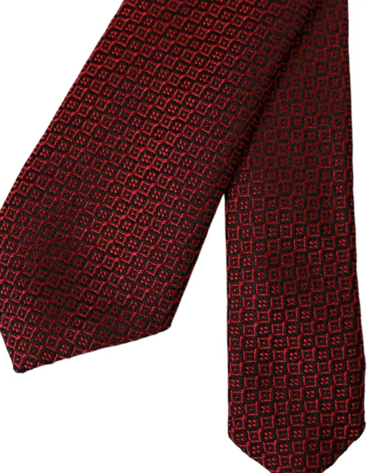 - Red Patterned 100% Silk Adjustable Men Tie