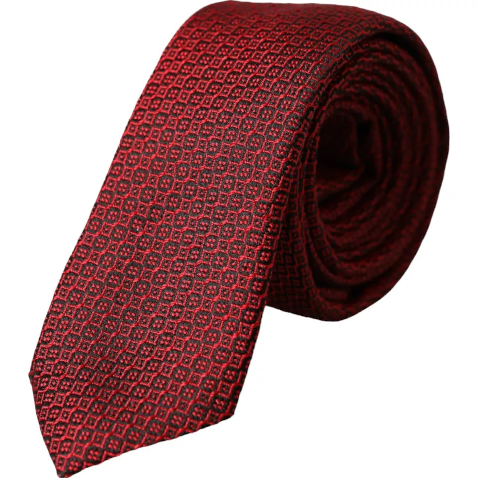 - Red Patterned 100% Silk Adjustable Men Tie