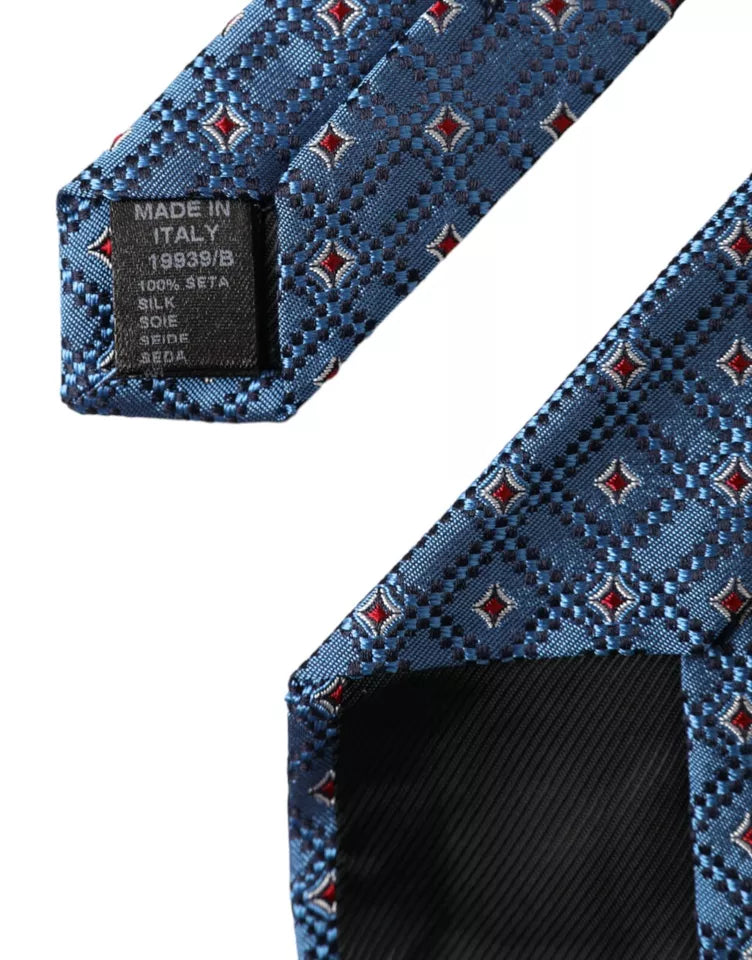 - Blue Patterned 100% Silk Adjustable Men Tie