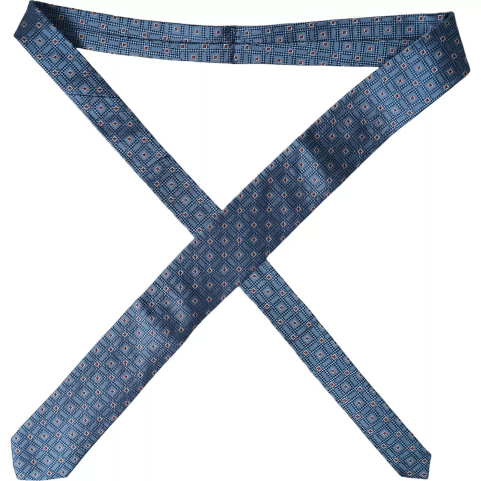- Blue Patterned 100% Silk Adjustable Men Tie